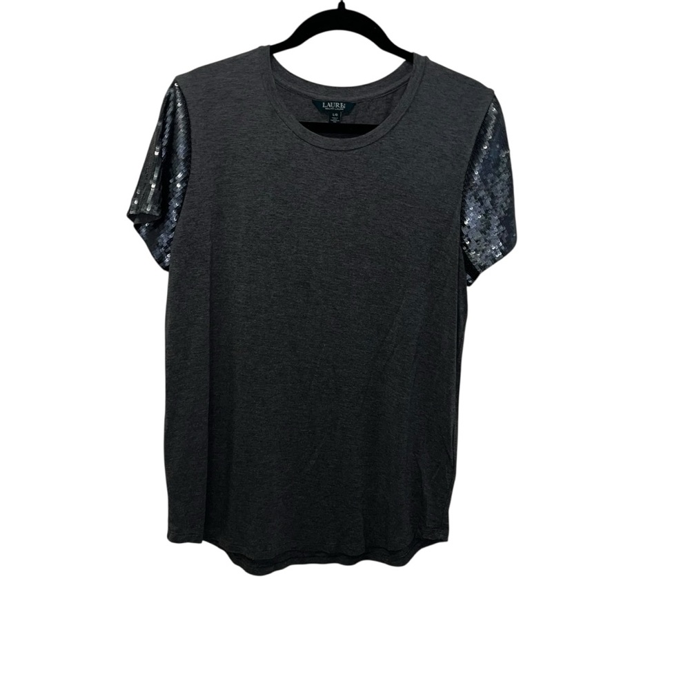 Ralph Lauren gray t-shirt top sequins sleeves large L